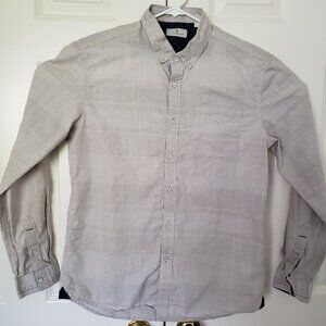 7 Diamonds Shirt Mens Large Beige Tan Plaid Button Down Long Sleeve 100% Cotton